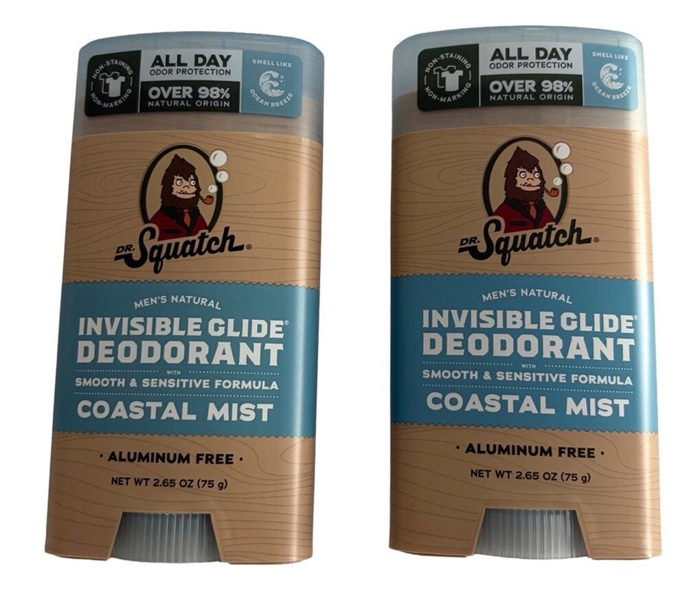 Dr. Squatch Invisible Glide Deodorant Coastal Mist 2.65 oz Aluminum Free Lot 2